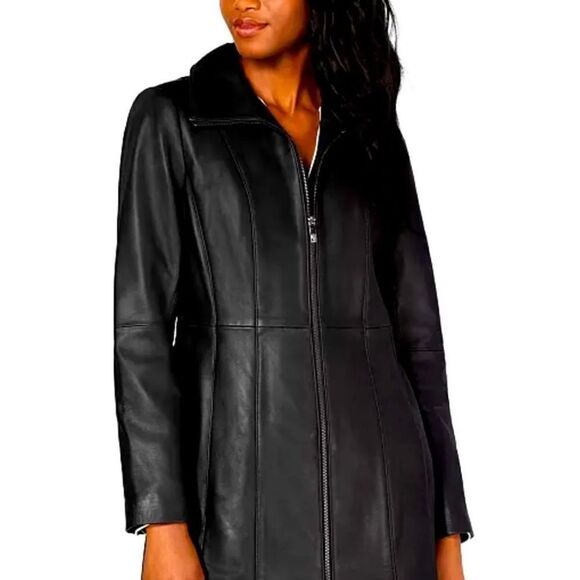 Anne Klein Leather Trench Coat Jacket S - Picture 1 of 8